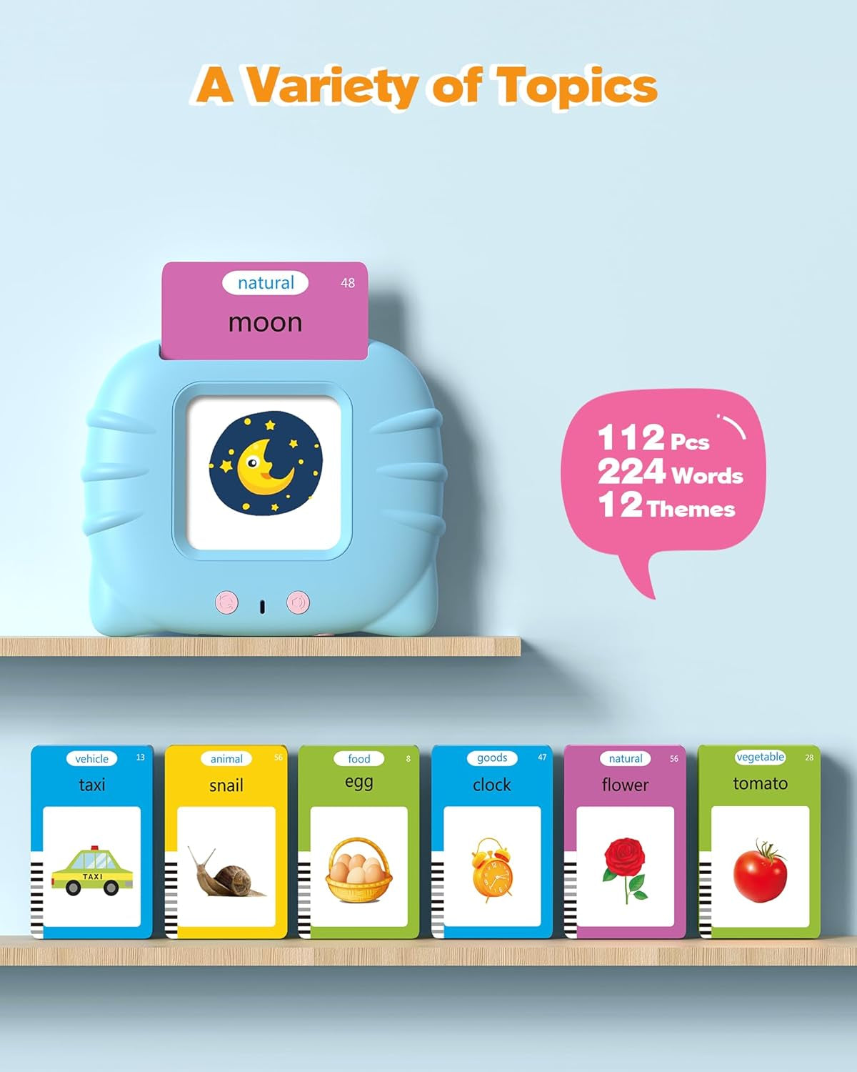 Talking Flash Cards for Toddlers 1 2 3 4 Year Olds, Montessori Language Learning Toys with 224 Words, Pocket Speech Therapy Toys, and Speech Development Educational Playthings for Children