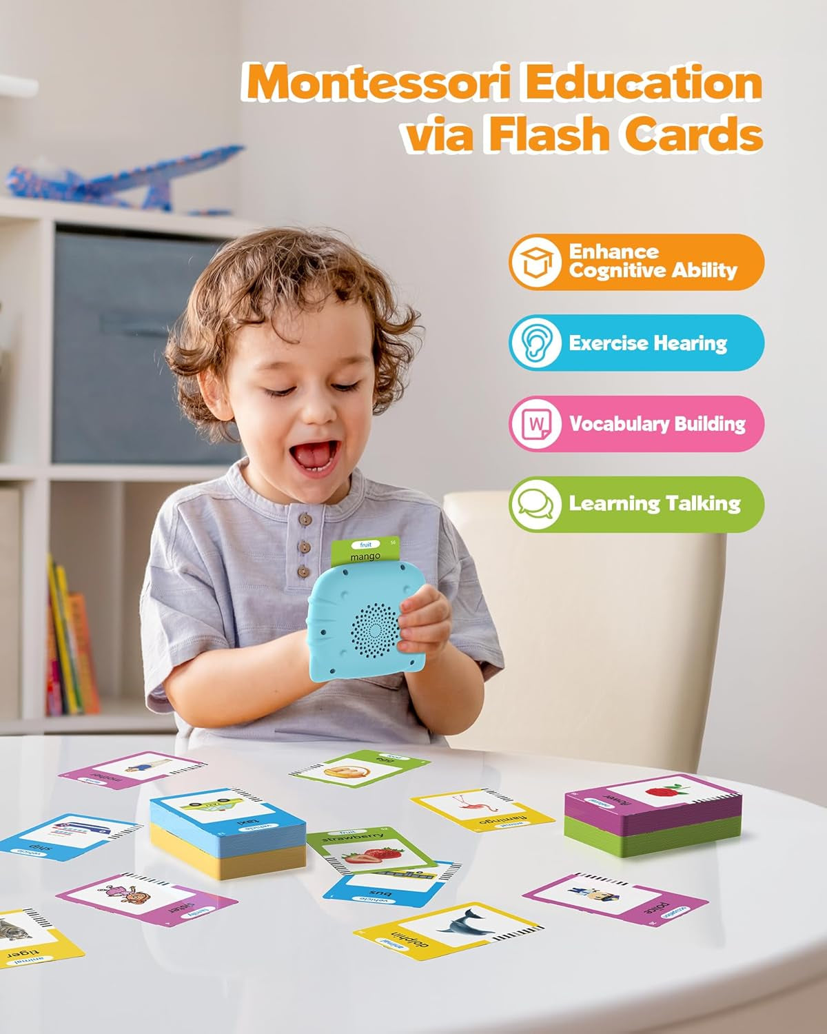 Talking Flash Cards for Toddlers 1 2 3 4 Year Olds, Montessori Language Learning Toys with 224 Words, Pocket Speech Therapy Toys, and Speech Development Educational Playthings for Children